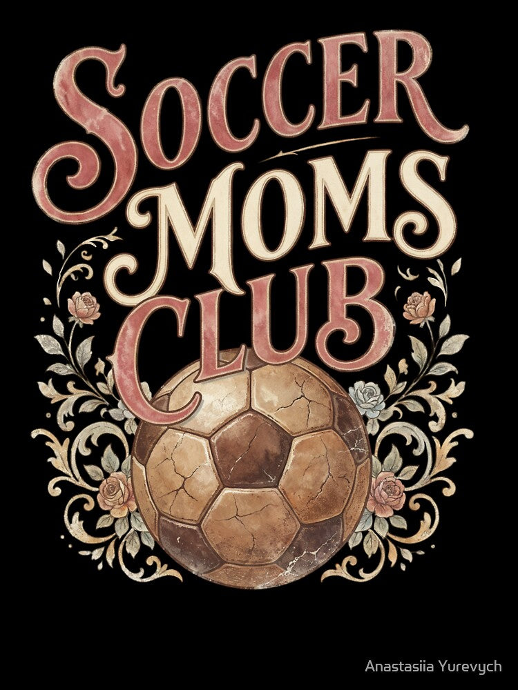 Soccer Moms Club Vintage Floral Design | Trendy Neutral Sports Mom Shirt by Anastasiia Yurevych