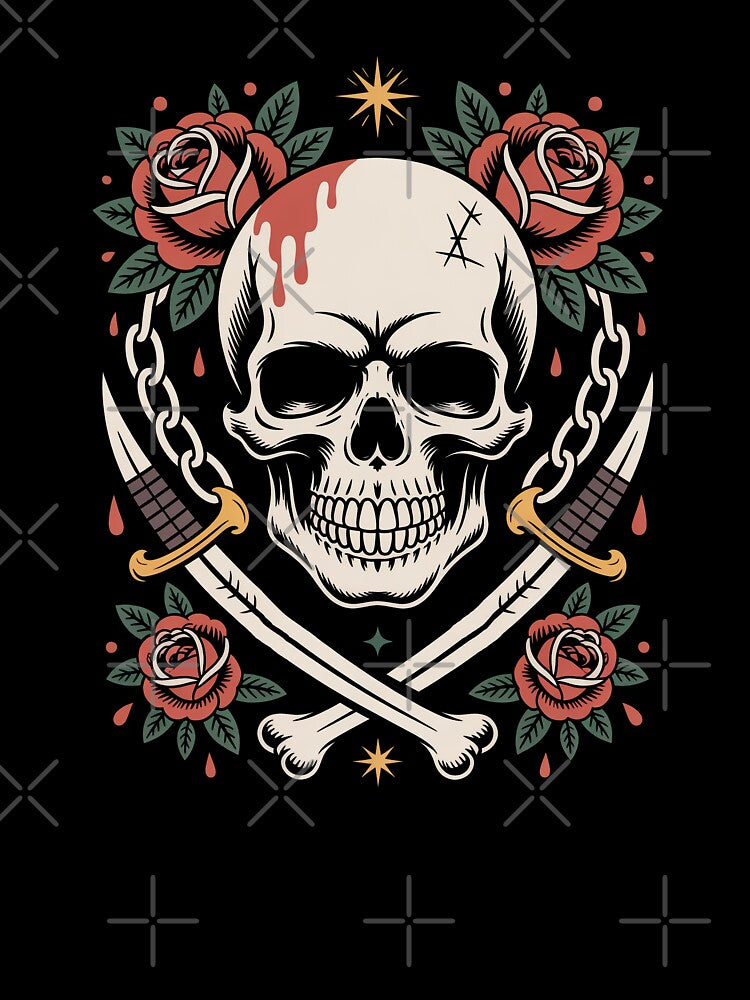 Skull and Crossbones Roses Pirate Style Skull Lover Gift by Say It With Ink
