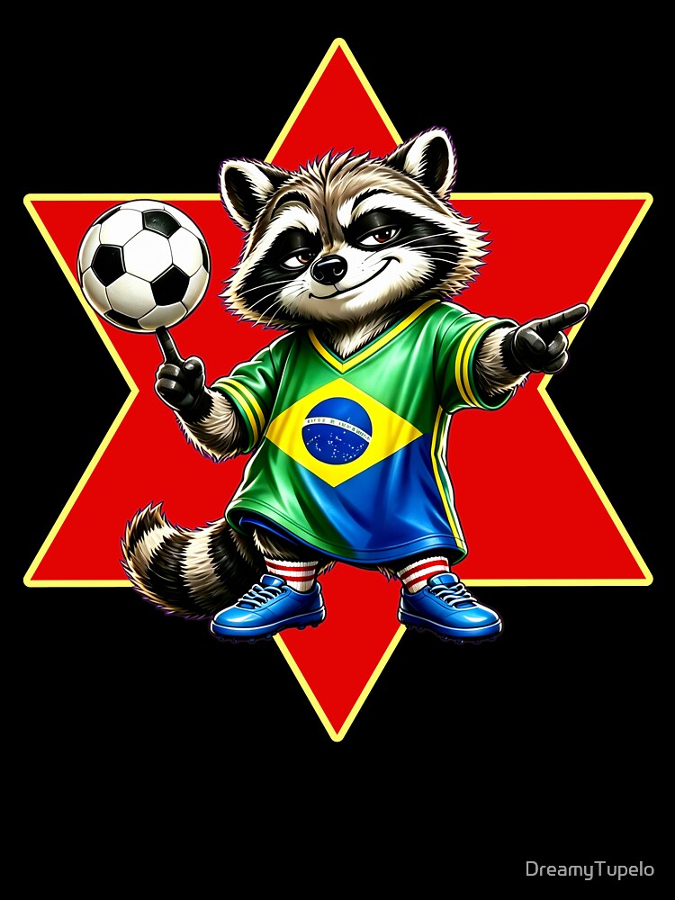 Confident Soccer Trash Panda Raccoon Street Football Mascot Art by DreamyTupelo