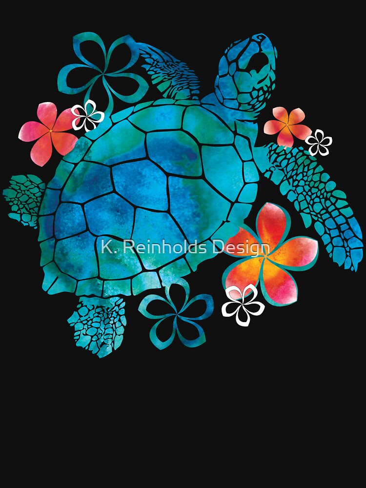Sea Turtle with Flowers by K. Reinholds Design