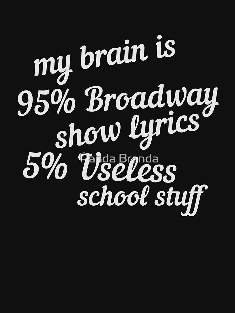 My Brain Is 95 Broadway Show Lyrics 5 Useless School Stuff Broadway Student Theater Lover Musical Unisex by Panda Branda