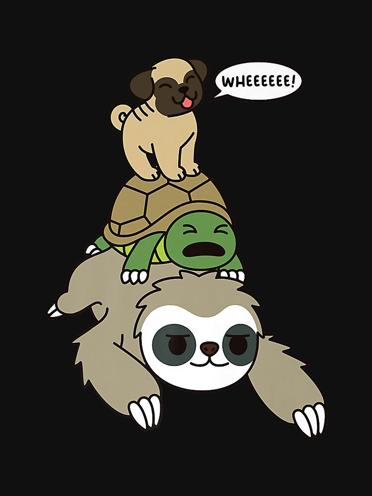 Pug Riding Sloth Tortoise Dog Premium by luciaaljudith