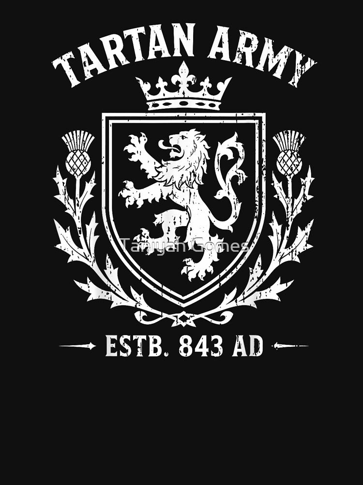 Tartan Army Established 843 AD Scotland Pride Crest Vintage Design by Taniyah Gomes