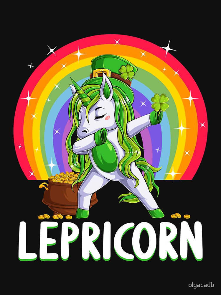 Lepricorn Unicorn Dabbing Happy St Patricks Day Rainbow Long Sleeve by olgacadb