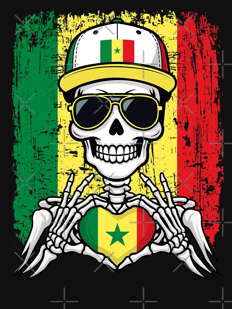 Senegalese Pride Skeleton Art - Senegal Football & Lions of Teranga Tee by Colorful Designs