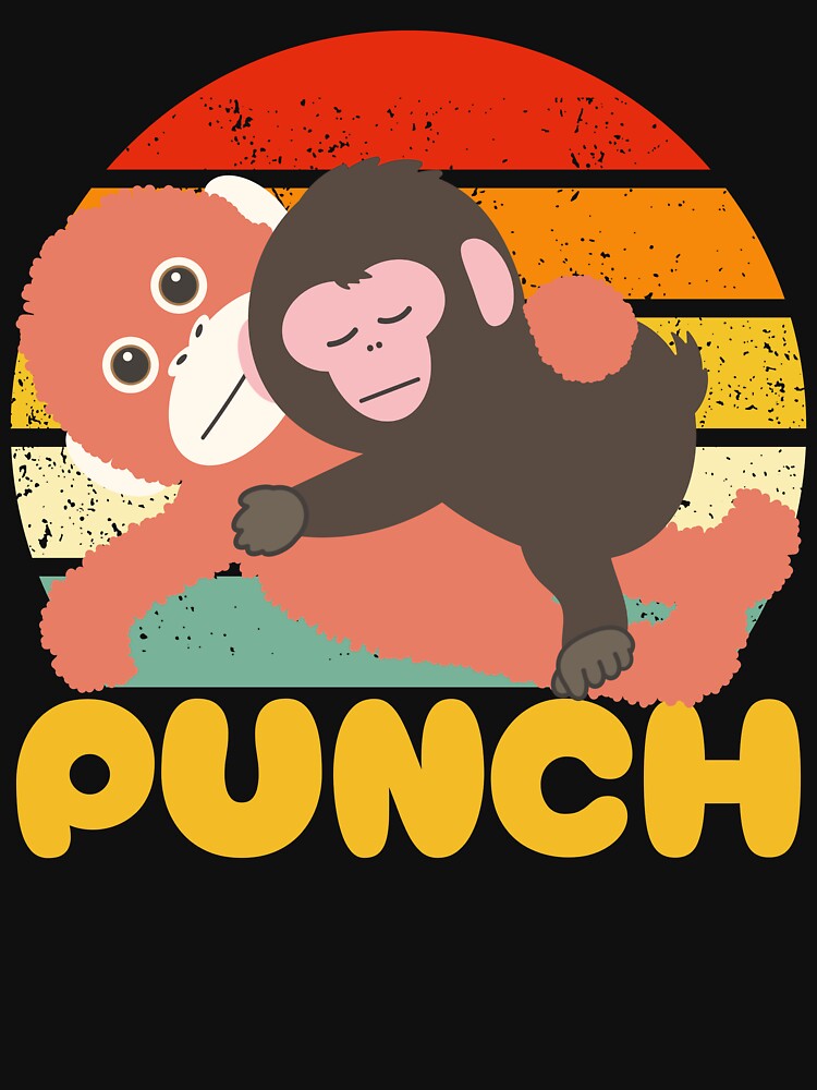 Cute Baby Monkey Punch Kun  And His Stuffed Monkey Retro Sunset by legendaryskins