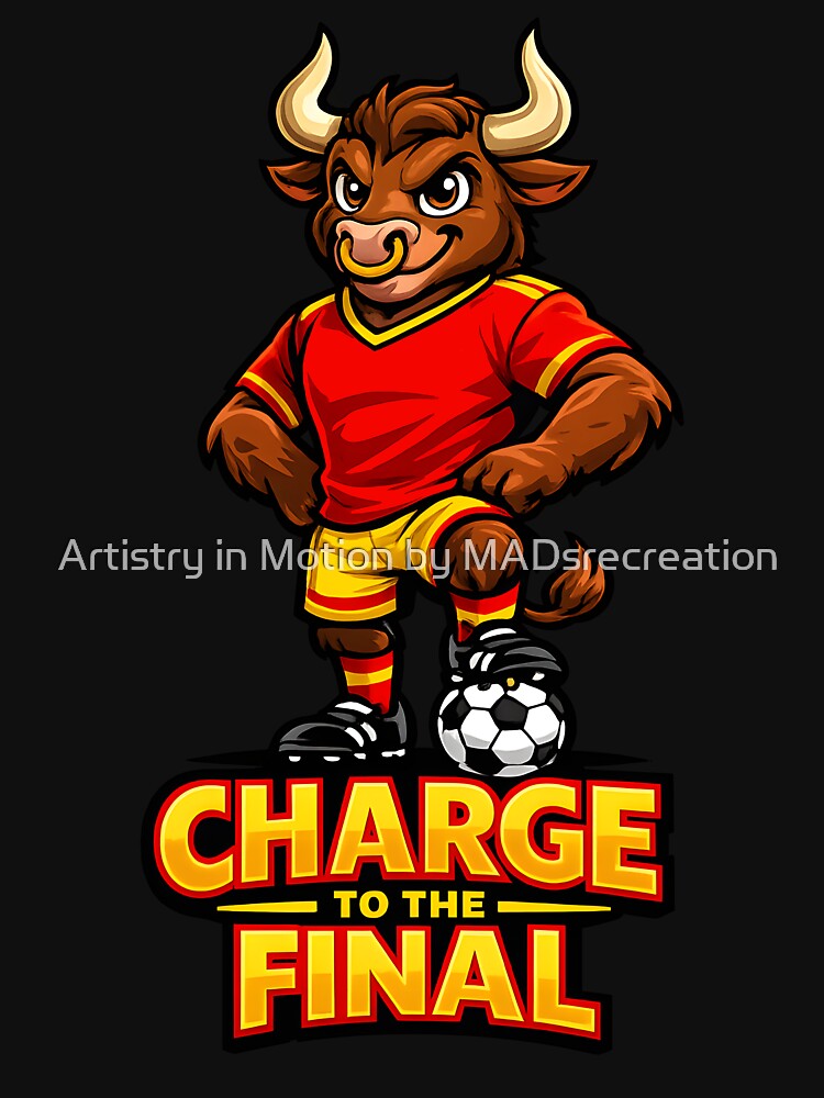 Spain Bull Soccer Mascot – Charge to the Final Football Fan T-Shirt & Sticker by  Artistry in Motion by MADsrecreation