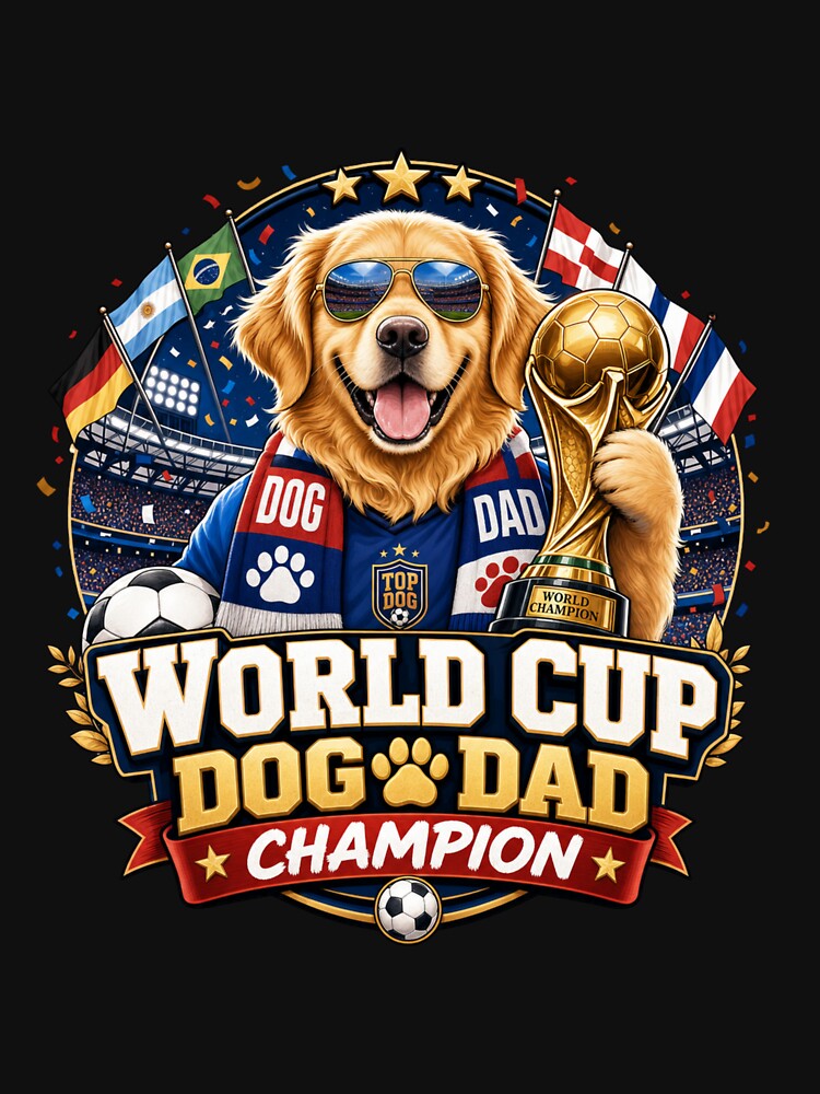 World Cup Dog Dad Champion Golden Retriever Kawaii Soccer T-Shirt by Ashley critters