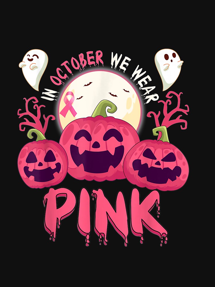In October We Wear Pink Pumpkin Boo Breast Cancer Halloween T shirt by qrduubp320