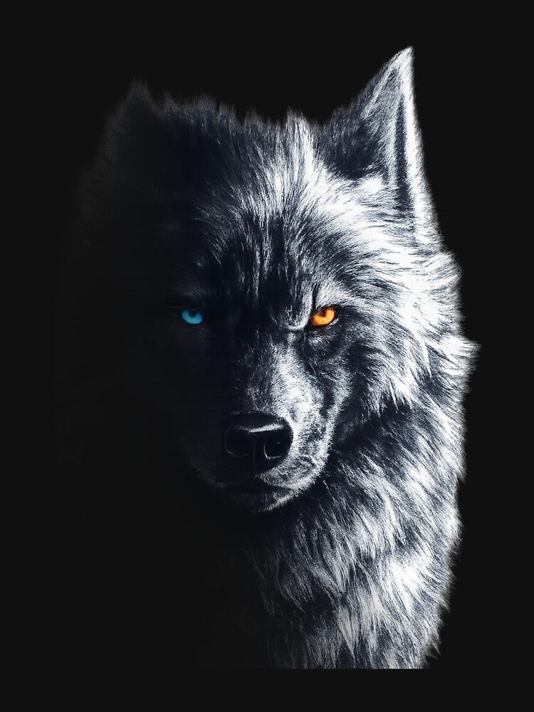 Half Shadow Wolf – Glowing Blue and Orange Eyes by AmitBhambri