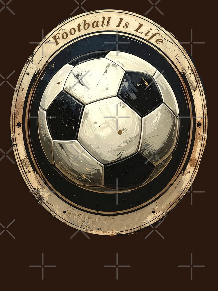 Football is life vintage soccer ball emblem distressed aged badge retro football crest sports art by icemanphotos