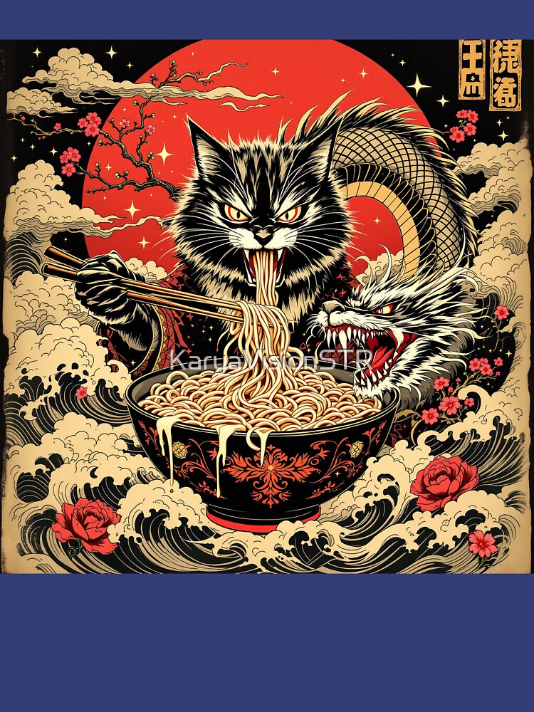 Dragon Ramen Cat | Vintage Japanese Ukiyo-e Style Illustration by KaryaVisionSTR