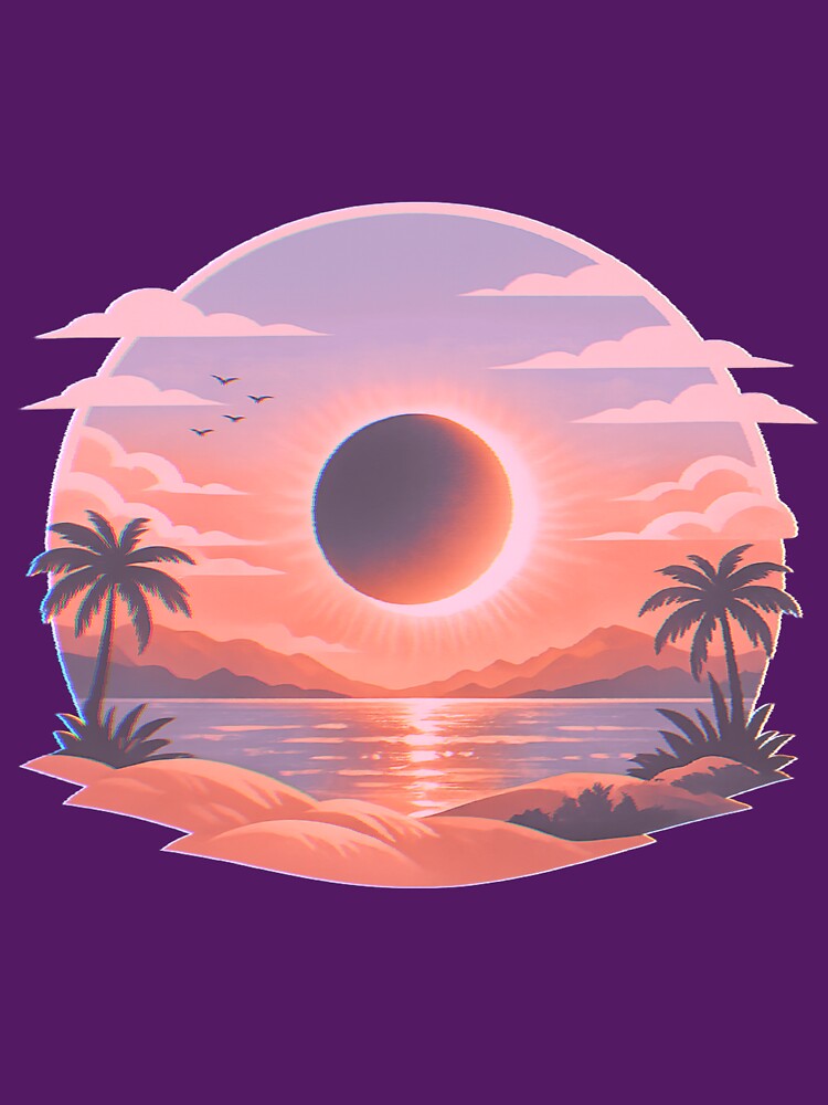 Sunset with eclipse, aesthetic design with soft colors by Moonshroomarts