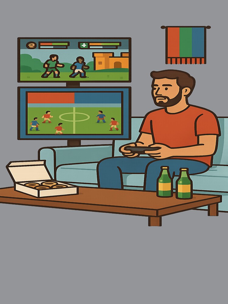 Portuguese Gamer Couch Night — Football & Co-Op Duo Art by POD DYNASTY | Original Print On Demand T-Shirt Graphics