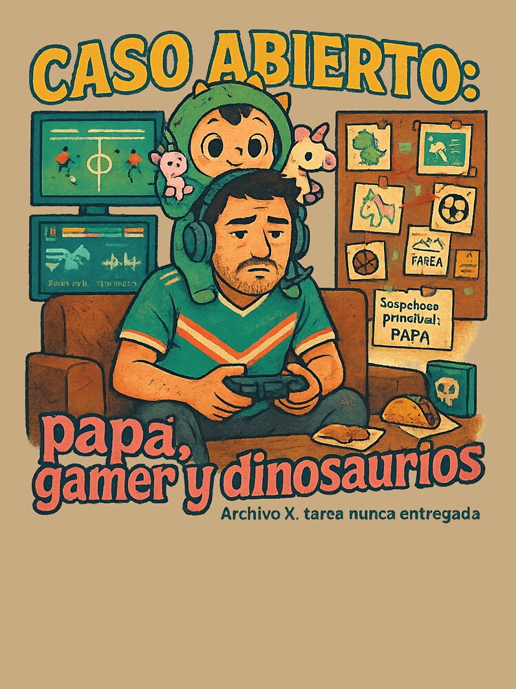 Caso Abierto: Papá Gamer y Dinosaurios Dad Gamer by POD DYNASTY | Original Print On Demand T-Shirt Graphics