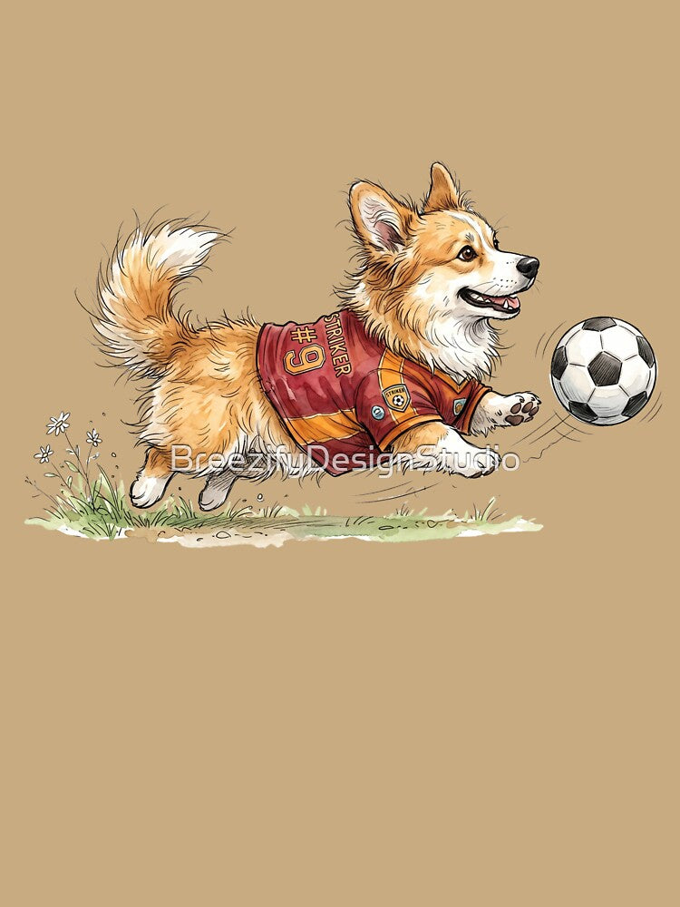 Cute Watercolor Corgi Puppy Soccer Player Number 9 Jersey by BreezifyDesignStudio