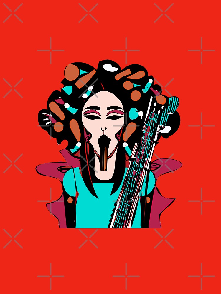 "Colorful Groove: A Guitar-Strumming Woman" by FunnyShopGirl