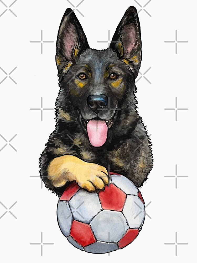 German Shepherd Playing with Soccer Ball by Noewi