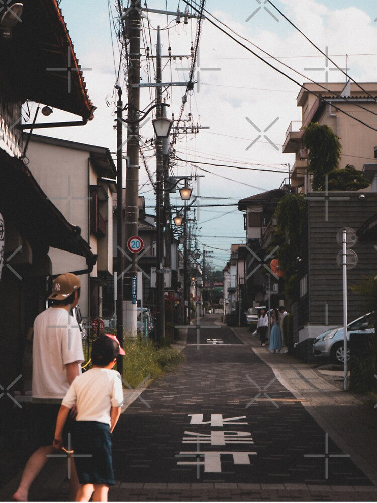 Father and child walking on suburban street by mazatrazz