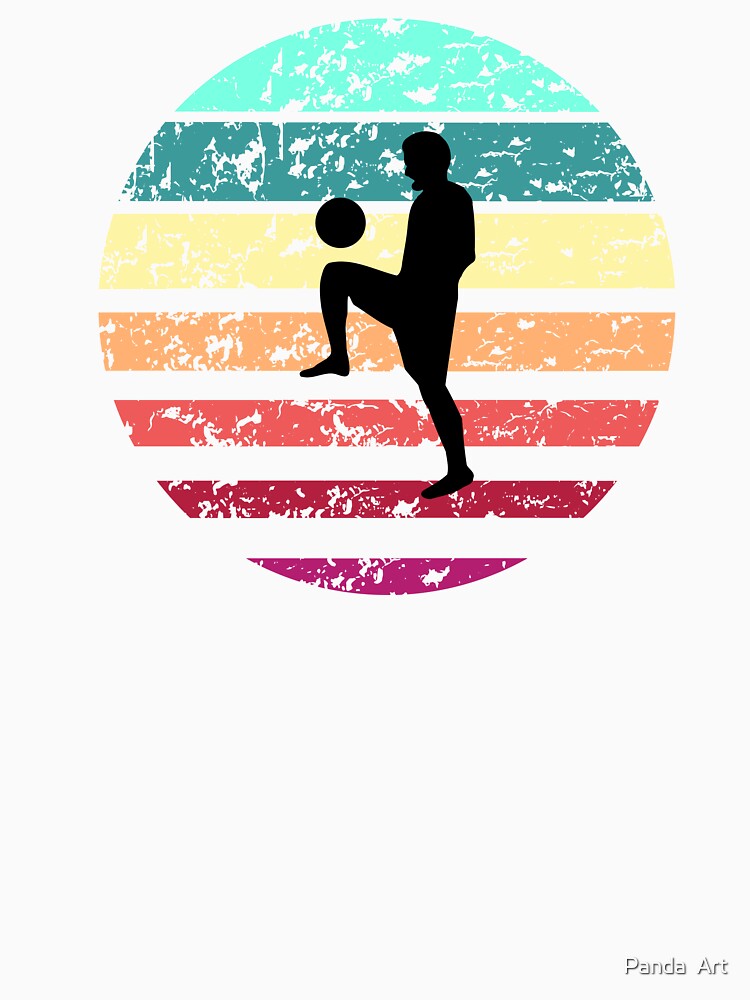 soccer ball juggling,bouncing on knee boy vintage summer retro football by Panda  Art