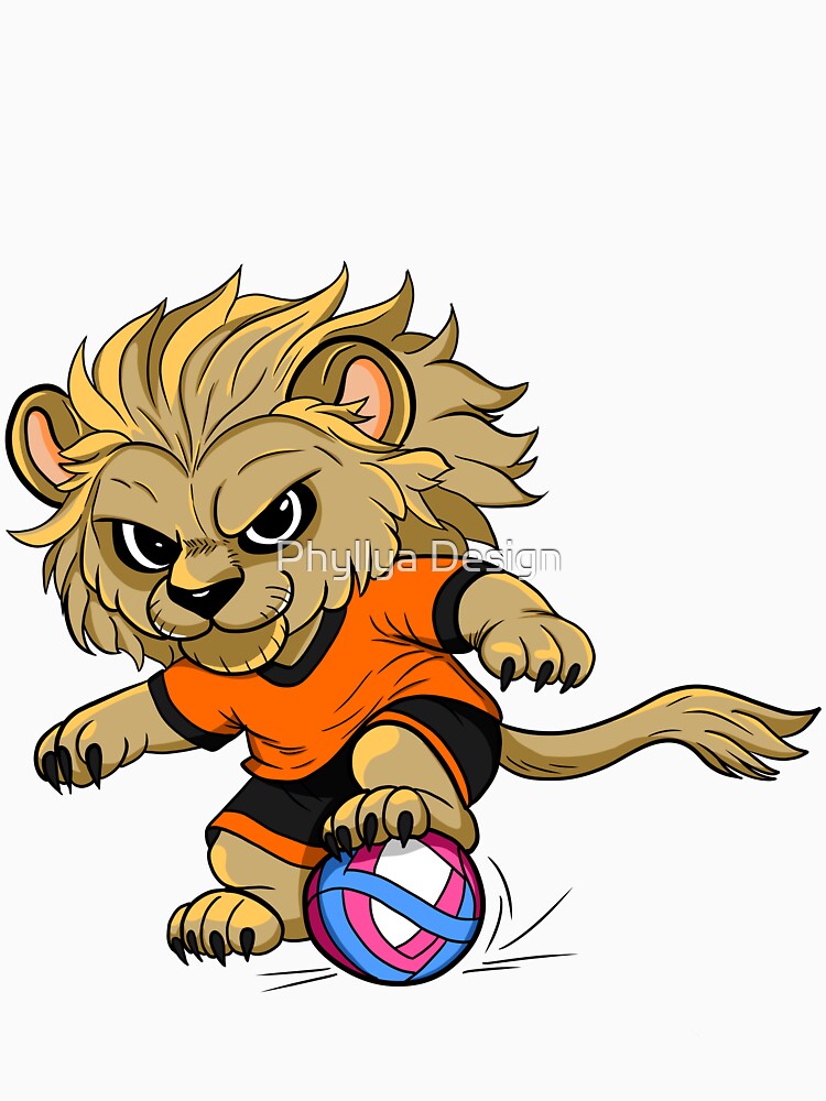 Cute Lion Playing Football Cartoon by Phyllya Design