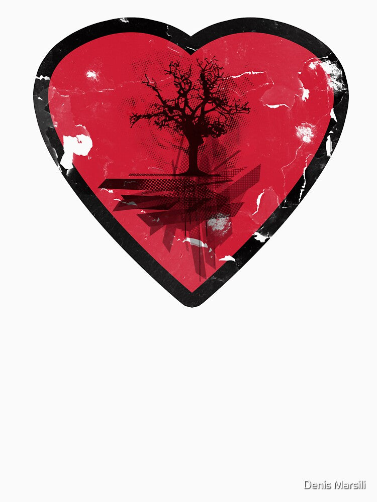 Love Nature - Grunge Tree and Heart - Earth Friendly T Shirt by Denis Marsili