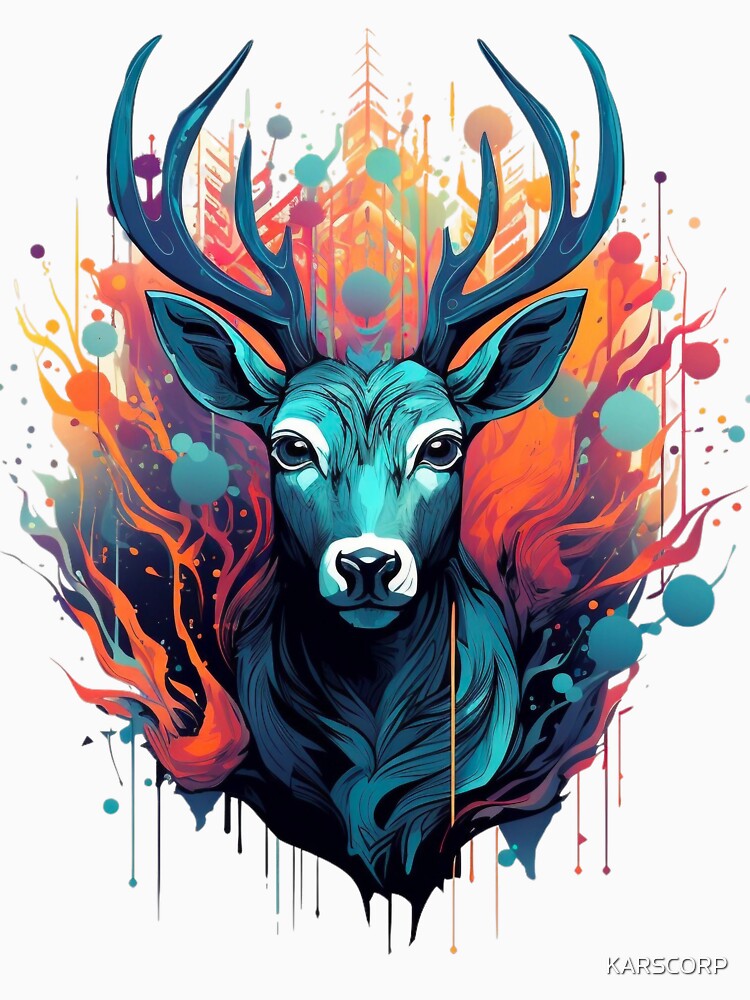 Multi Colour Stag Graphic T-Shirt by KARSCORP