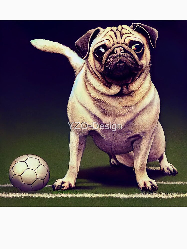 Pug play football, Soccer Dog by YZO-Design