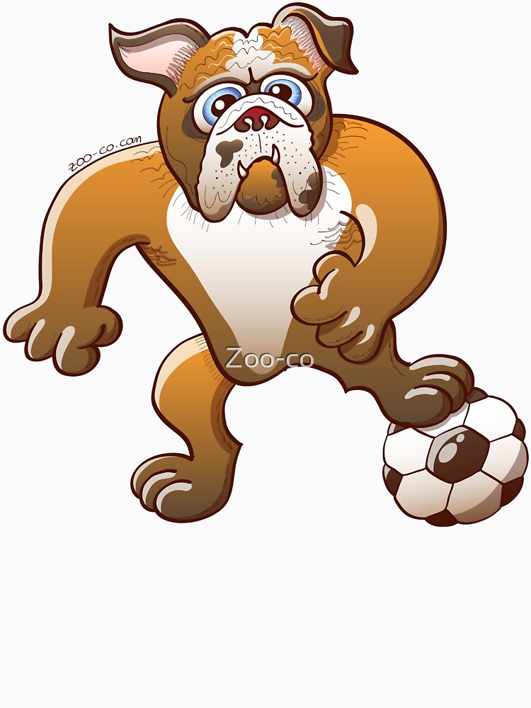 Bulldog Preparing to Kick a Soccer Ball by Zoo-co