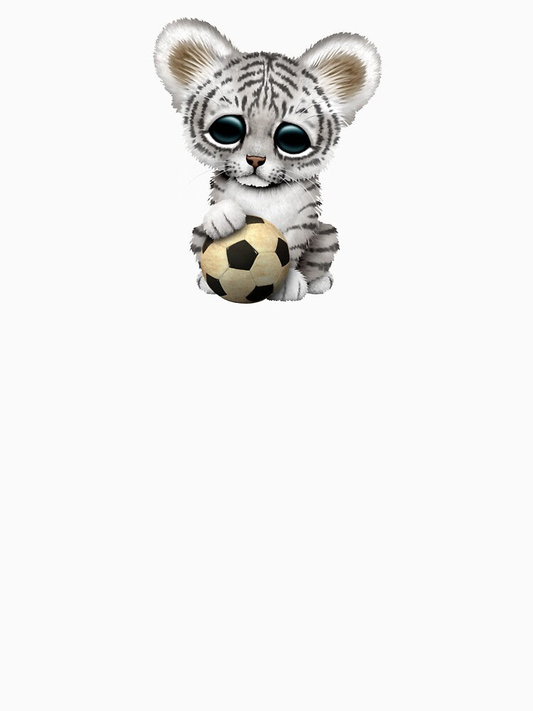 White Tiger Cub With Football Soccer Ball by JeffBartels
