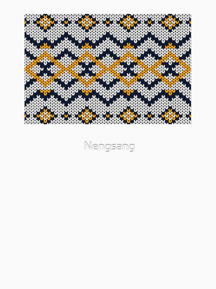 Modern Native American style white, yellow, and blue yarn knitting pattern. by Nengsang