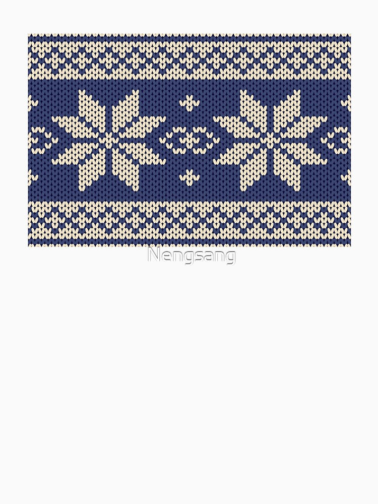 Christmas snowflake knitted pattern on a dark blue background. by Nengsang