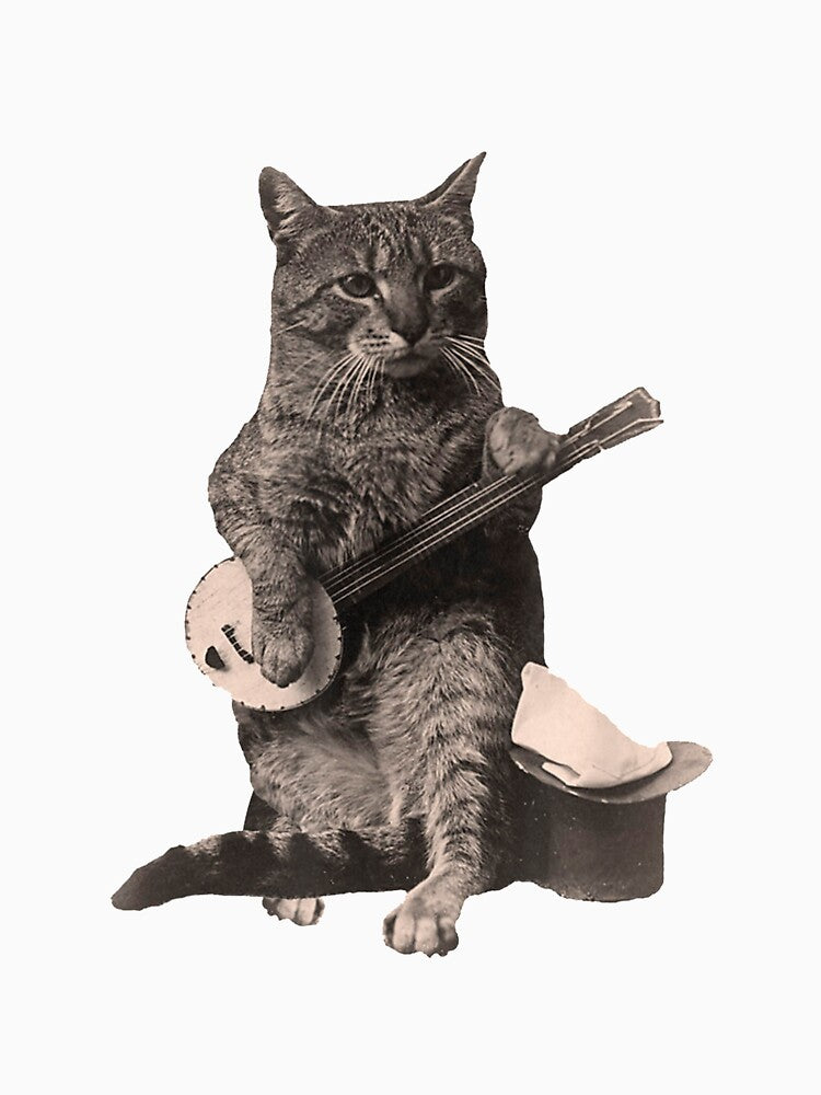 Cat Playing Banjo Guitar Short Sleeve by angelata