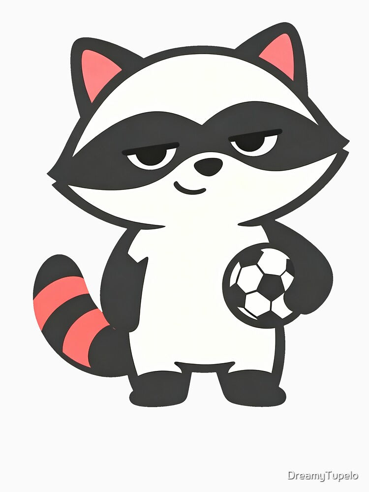 Trash Panda Baby Raccoon Soccer Cute Minimal Cartoon Animal Family Design by DreamyTupelo