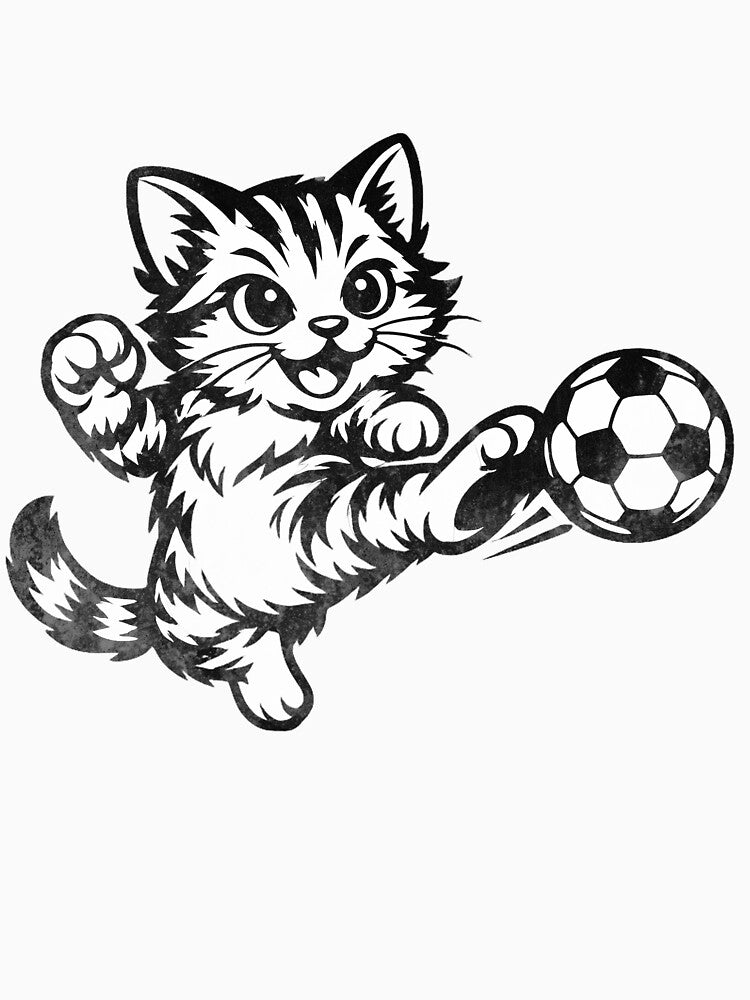 Funny Soccer Cat Kicking Ball Minimalist Line Art Cat Playing Football by BernoNickel