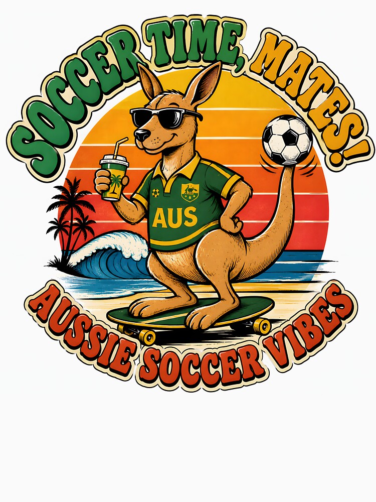 Soccer Time Mates – Aussie Soccer Vibes Funny Kangaroo Beach Design by PatysArt