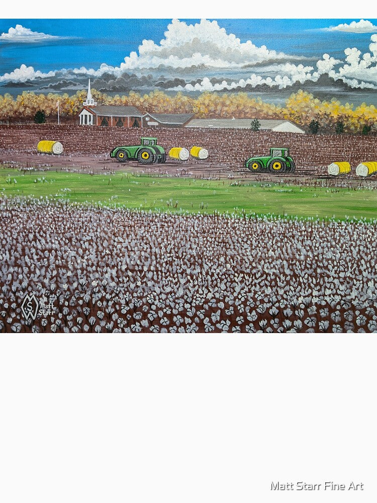 Cotton field harvest under cotton ball clouds by Matt Starr Fine Art