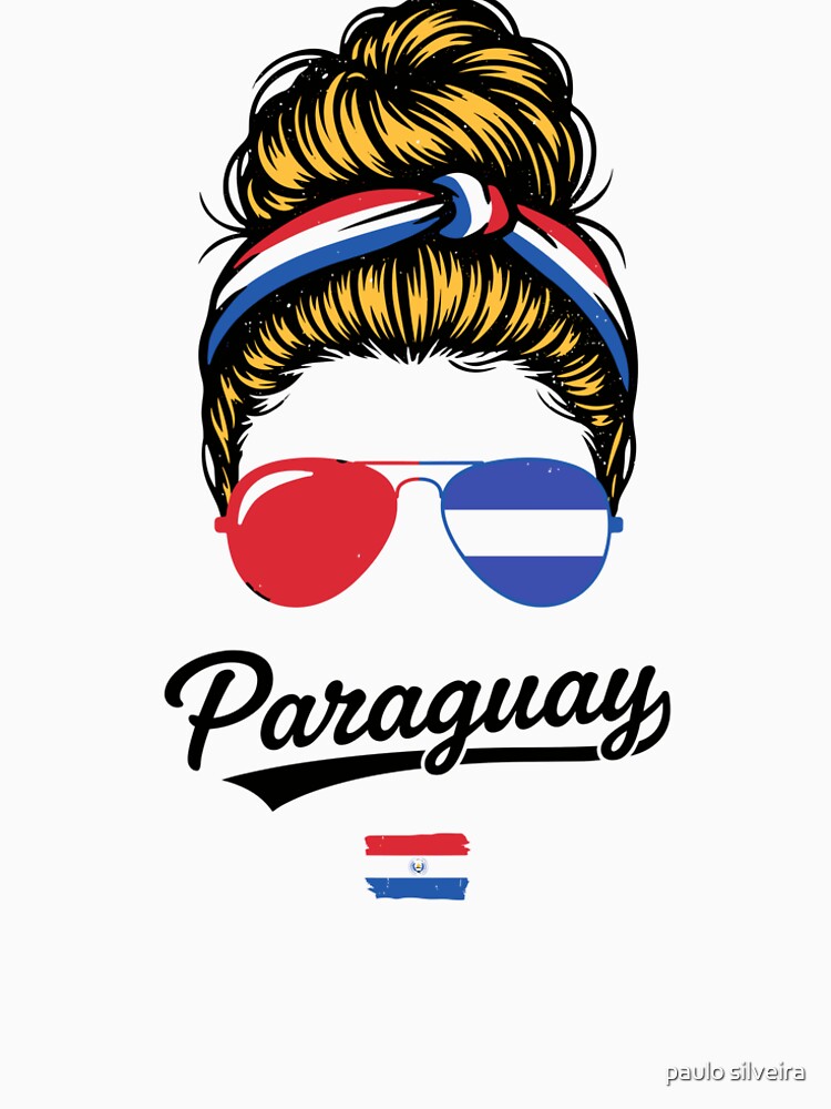 Paraguay Pop Art Woman T-Shirt – Vintage Woodcut Flag Sunglasses Graphic for Proud Paraguay Supporters by paulo silveira