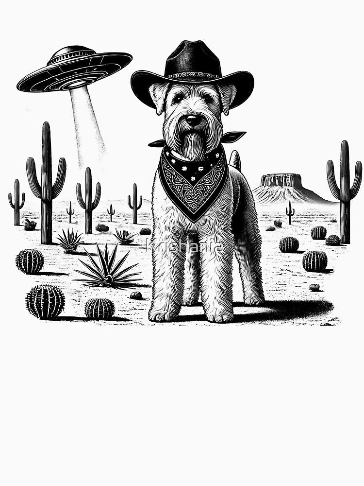 Vintage Retro Soft Coated Wheaten Terrier UFO Western Country Wild West Dog Mom Dad by Kimberley King Art  King Art