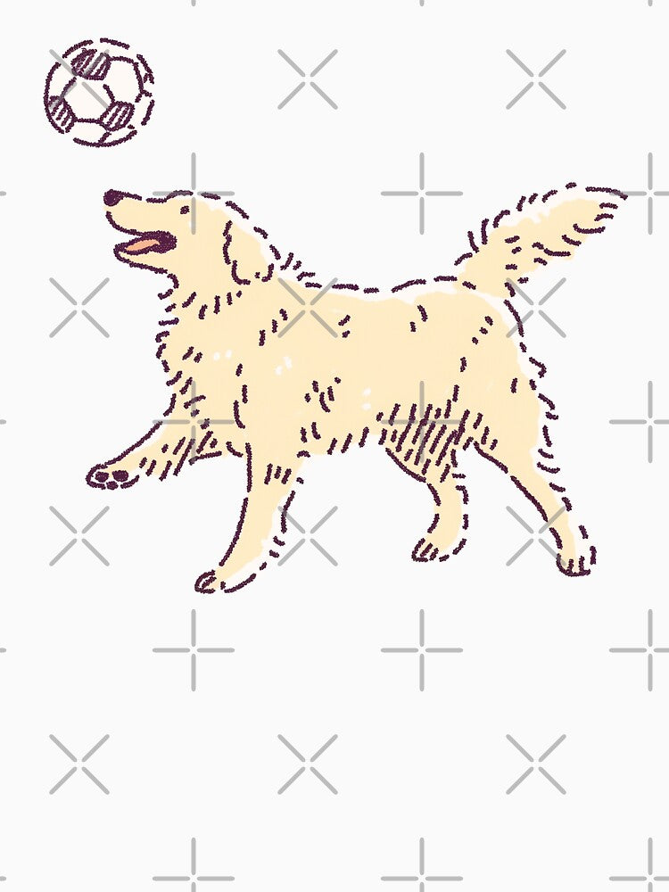Soccer Football Golden Retreiver Playing Ball, playful illustration by Magnificent Lizard