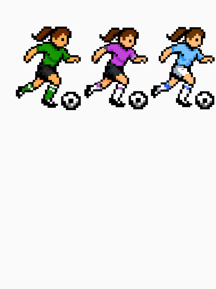 Pixel Women’s Soccer Players Dribbling Trio – Retro 8-Bit Football Players by Is It Soccer Or Football