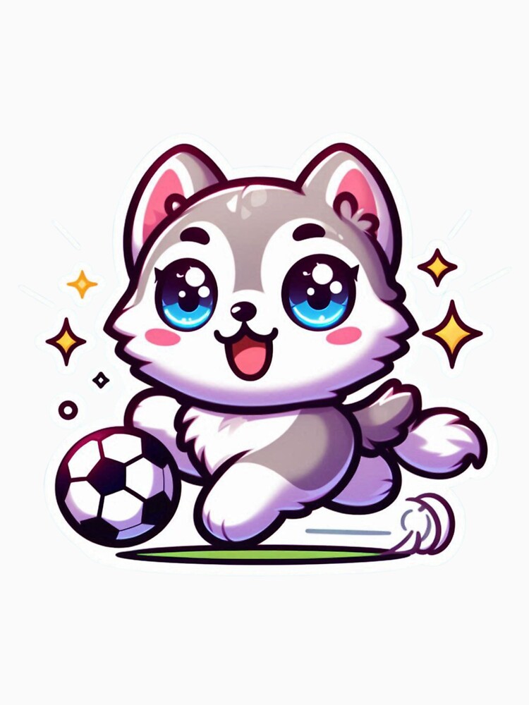 Cute Husky Playing Soccer Kawaii Sticker| Adorable Dog Football Design by carestazafeli