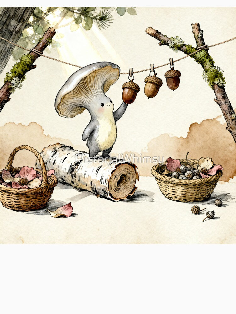 Mushroom Folk Laundry Day - Cottagecore Forest Art by PictorialWhimsy