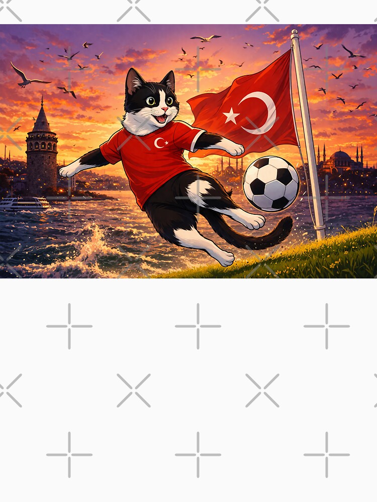 Turkish Cat Playing Football – Istanbul Skyline Sunset Cartoon Illustration, World Cup 2026 by Pacika