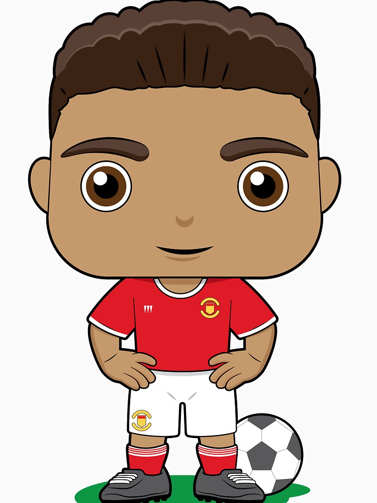 Cute soccer boy player design in red kit by essjaydesigns