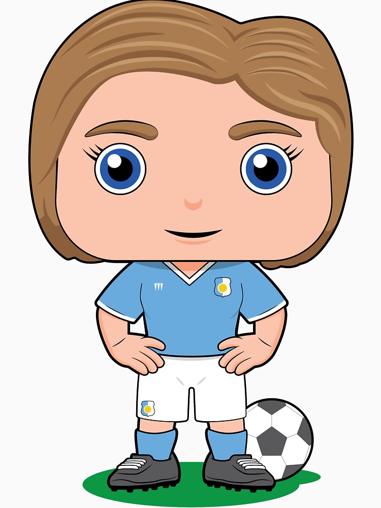 Cute girl soccer player illustration in sky blue kit by essjaydesigns