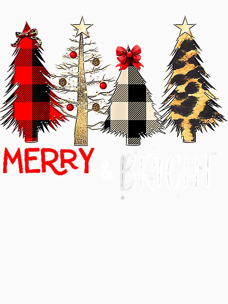 Merry And Bright Christmas Wild Leopard Plaid Trees Xmas T-Shirt by orvillesznpb70