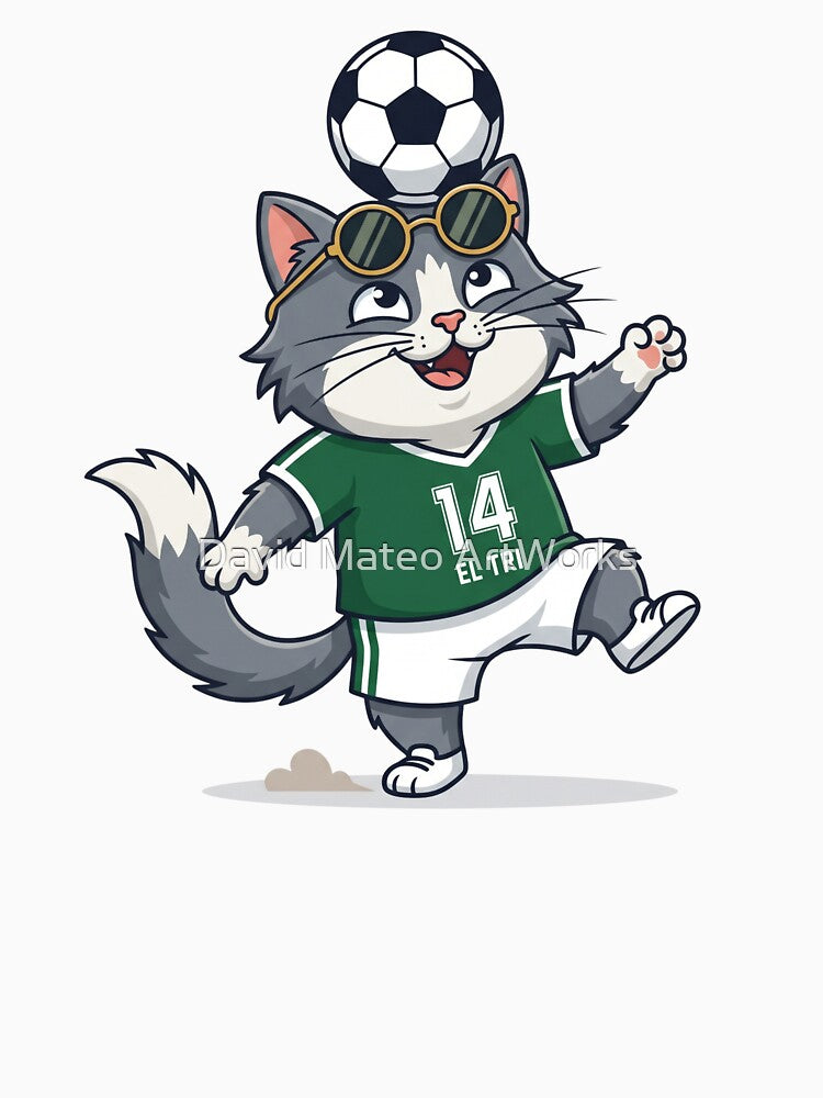 Mexico Soccer Cat Juggling — El Tri Number 14 Cartoon by David Mateo ArtWorks