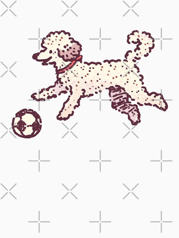 Soccer Football Poodle, playful retro stipple illustration by Magnificent Lizard
