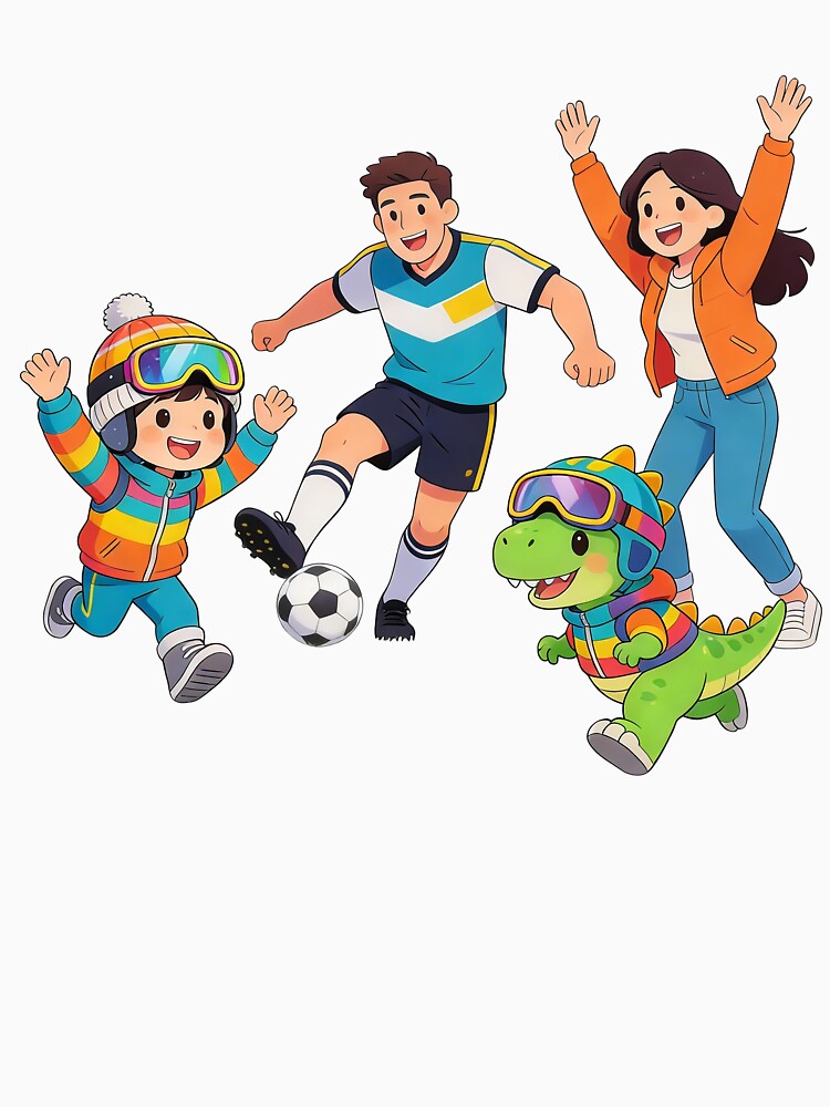 Joyful Family Soccer Game With Cute Dino Pal by PrintStichCo